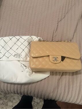 CHANEL jumbo Beige Quilted Caviar Leather Double Flap Shoulder Bag silver